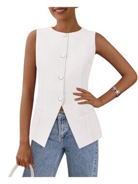 Women's Sleeveless Suit Vest Button Front Work Office Blazer Top